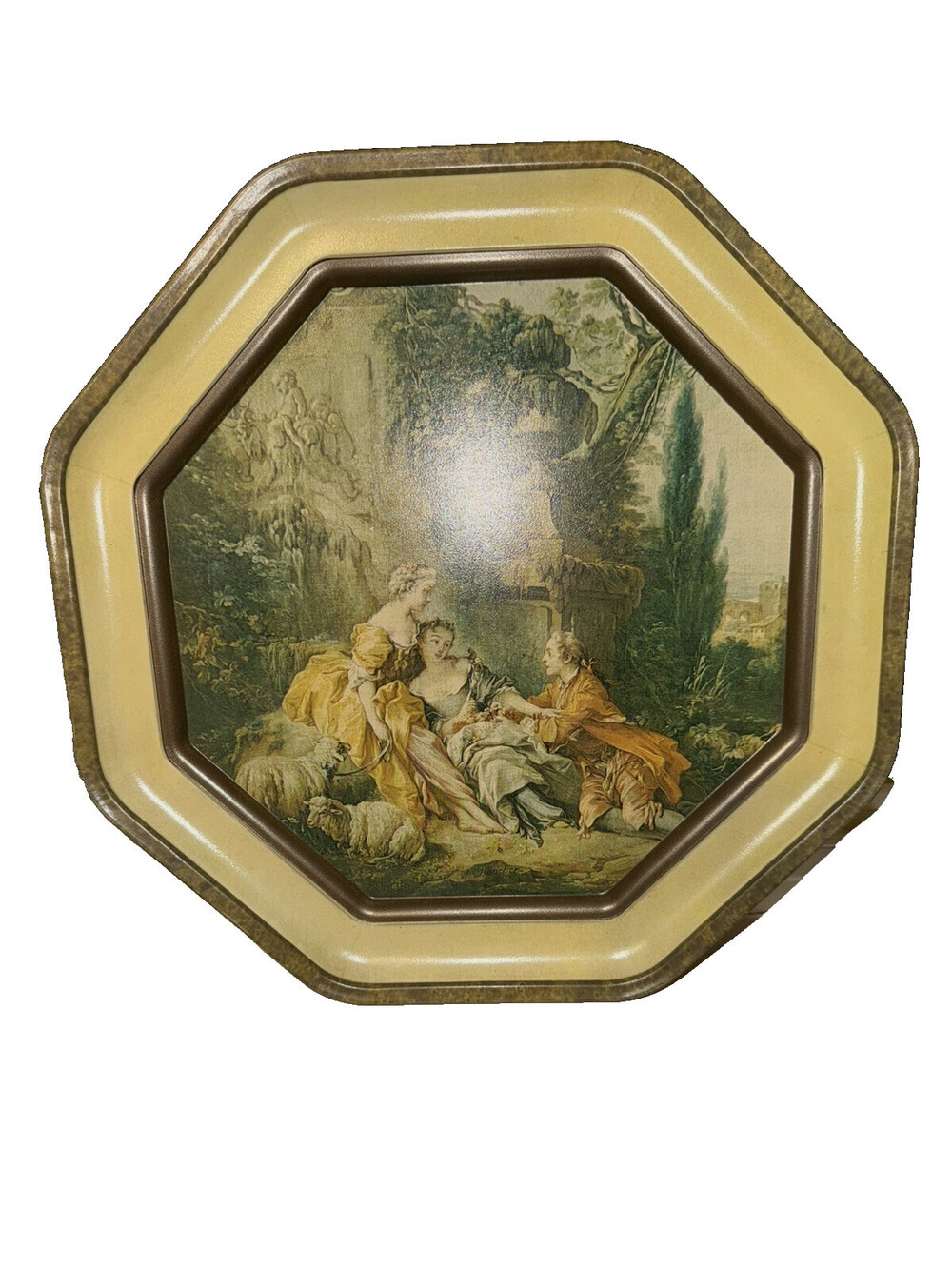 Large Vintage Sunshine Biscuits Boucher Painting Tin, victorian decor